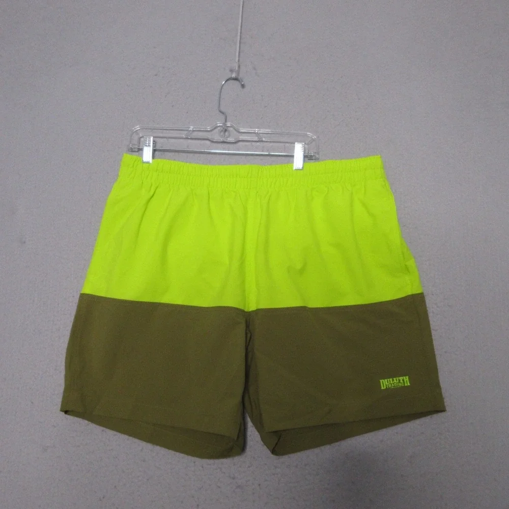 Duluth Trading Swim Trunks Shorts XL Neon Green Colorblock Beach‎ Pool Vacation